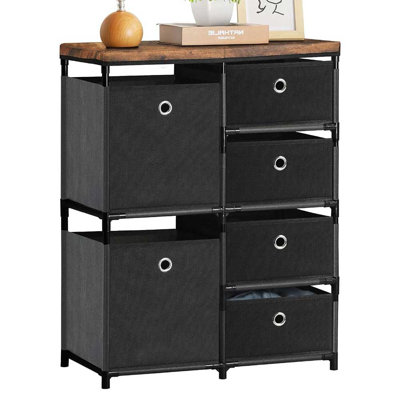 Organisateur de rangement avec 6 tiroirs, table d'appoint à 2 niveaux avec bacs en tissu amovibles, table de chevet en bois avec table de bout pour le bureau de la chambre à coucher