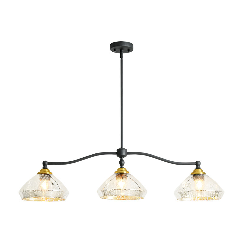  LineGlow Transitional 39.3" 3-Light Linear Kitchen Island Pendan with Seeded Glass Shades