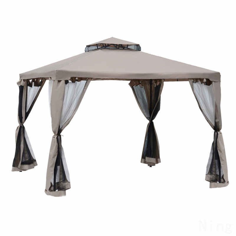 Moustiquaire 9,6 x 9,6 pi en acier, moustiquaire pour jardin avec double toit (taupe), Beige