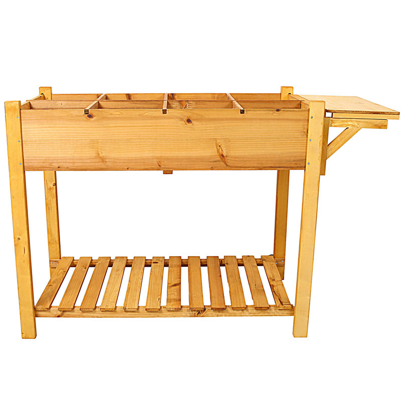8 Pockets Horticulture Raised Garden Bed Elevated Wood Planter Box Stand with Foldable Side Table and Storage Shelf for Herb/Vegetables/Flowers
