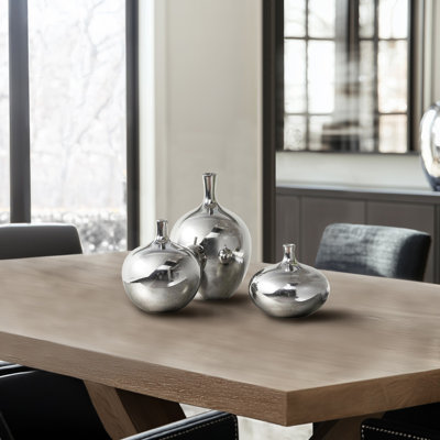 Ensemble de 3 vases décoratifs en céramique miroir argentée Ansen