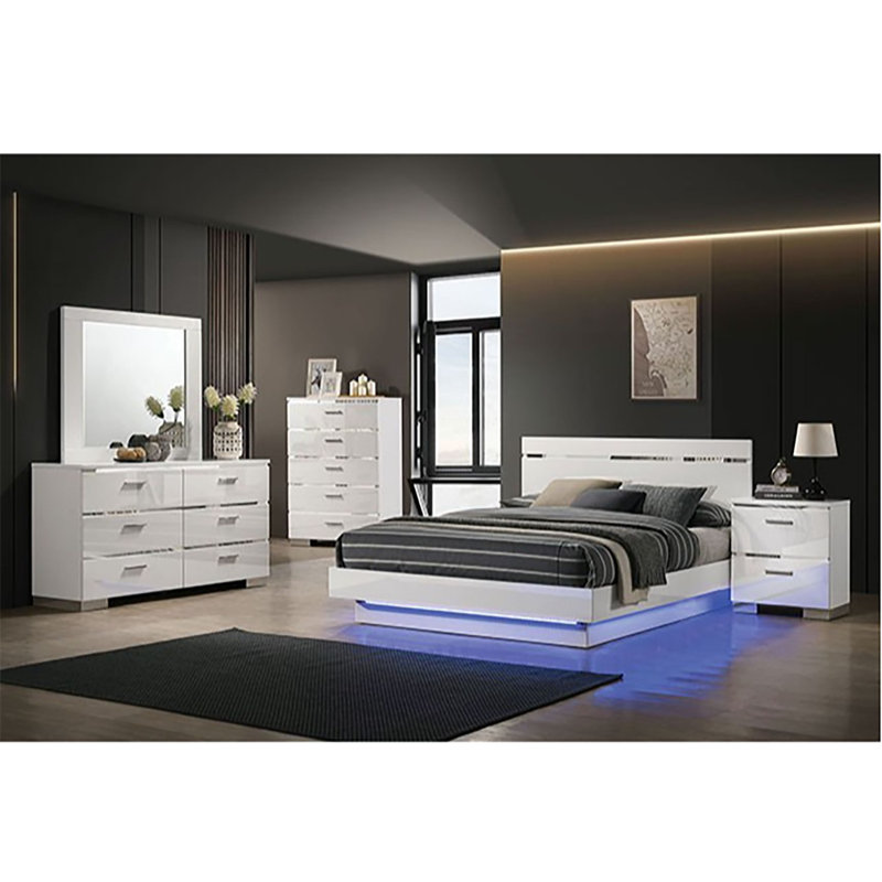Torren Platform Bed, King, White/Chrome