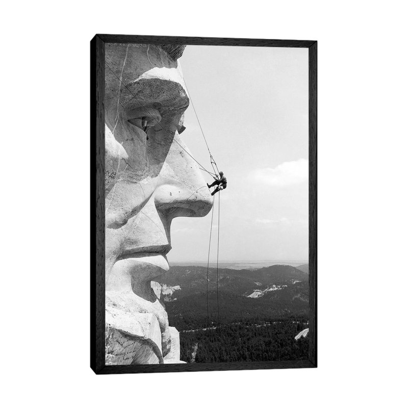 Scaling Mount Rushmore - Print on Canvas, Black Framed, 101.6 cm H x 66.04 cm W