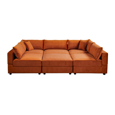 Hayward Burnt Orange Velvet Modular Sectional Sofa
