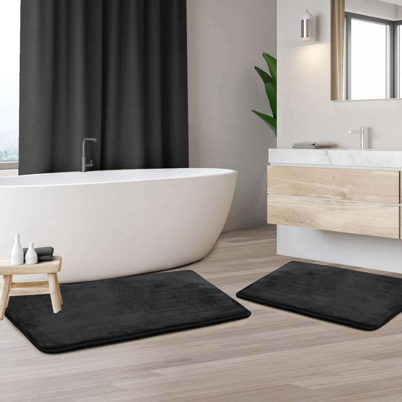 Steph Luxury Memory Foam Bathroom Rug Set, Petit: l 17 po x L 24 po / Grand: l 20 po x L 34 p, Noir
