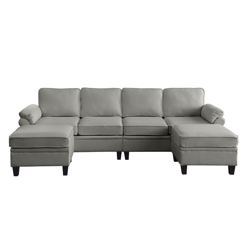 102-Inch Deep Gray Linen Fabric Modular Combination Sofa, L-Shaped Cloud Sofa With Storage Space Under The Sofa, DIY Combination For Living Room Use
