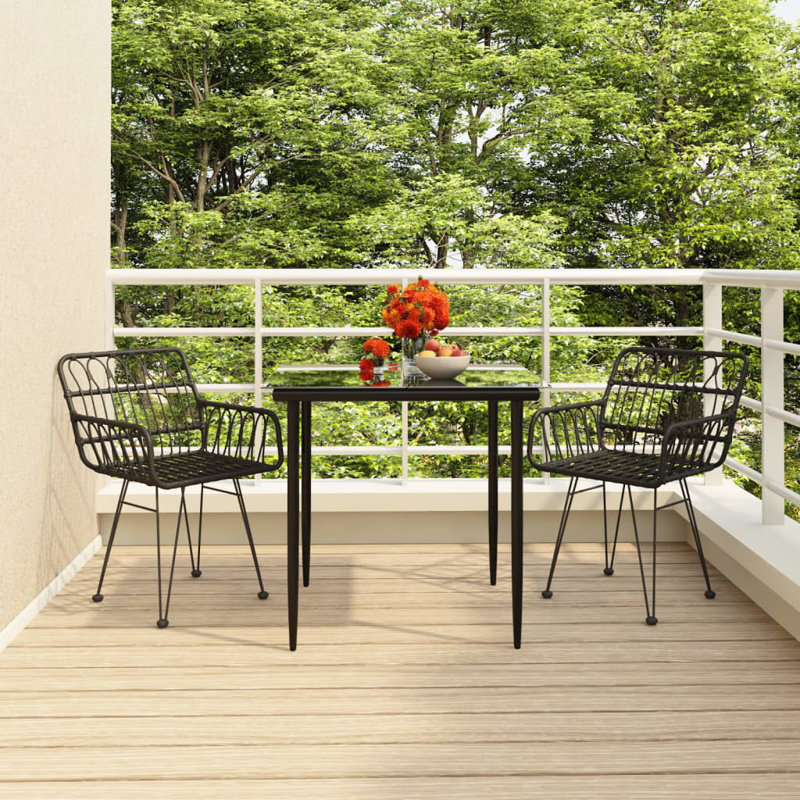 Ballosh Patio Dining Set with Square Table, Black, 2