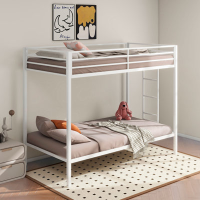 77,5 po x 41,2 po x 63,0 po, 1 pièce, en métal, lit superposé simple au-dessus d'un lit simple, blanc