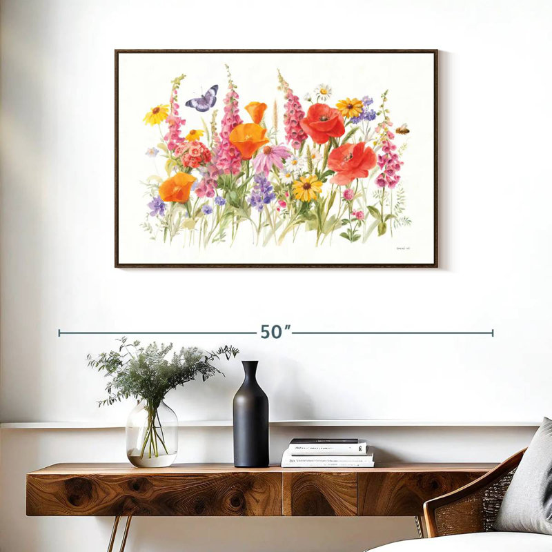 Fleurs sauvages en fleurs, 31 po x 21 po, Cadre flottant noyer