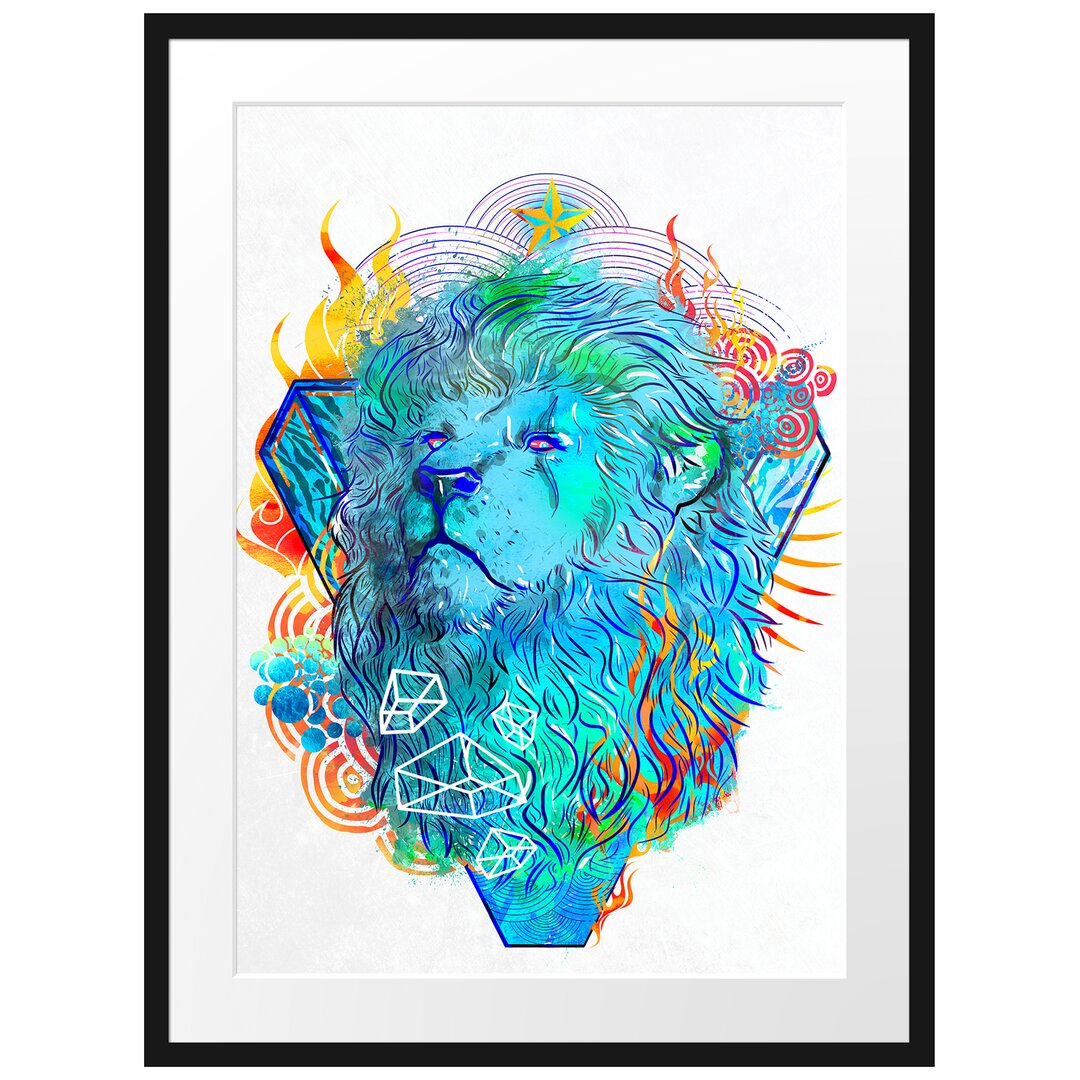 Gerahmtes Poster Lion Fire White