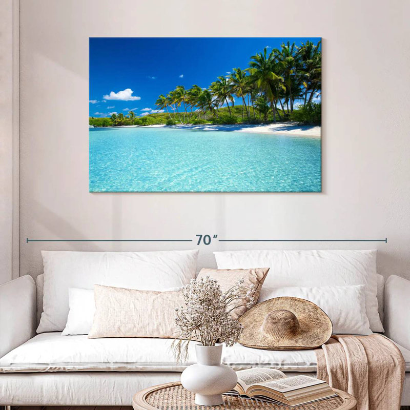 Gillard, palmiers et plage tropicale, H 30 po x l 45 po