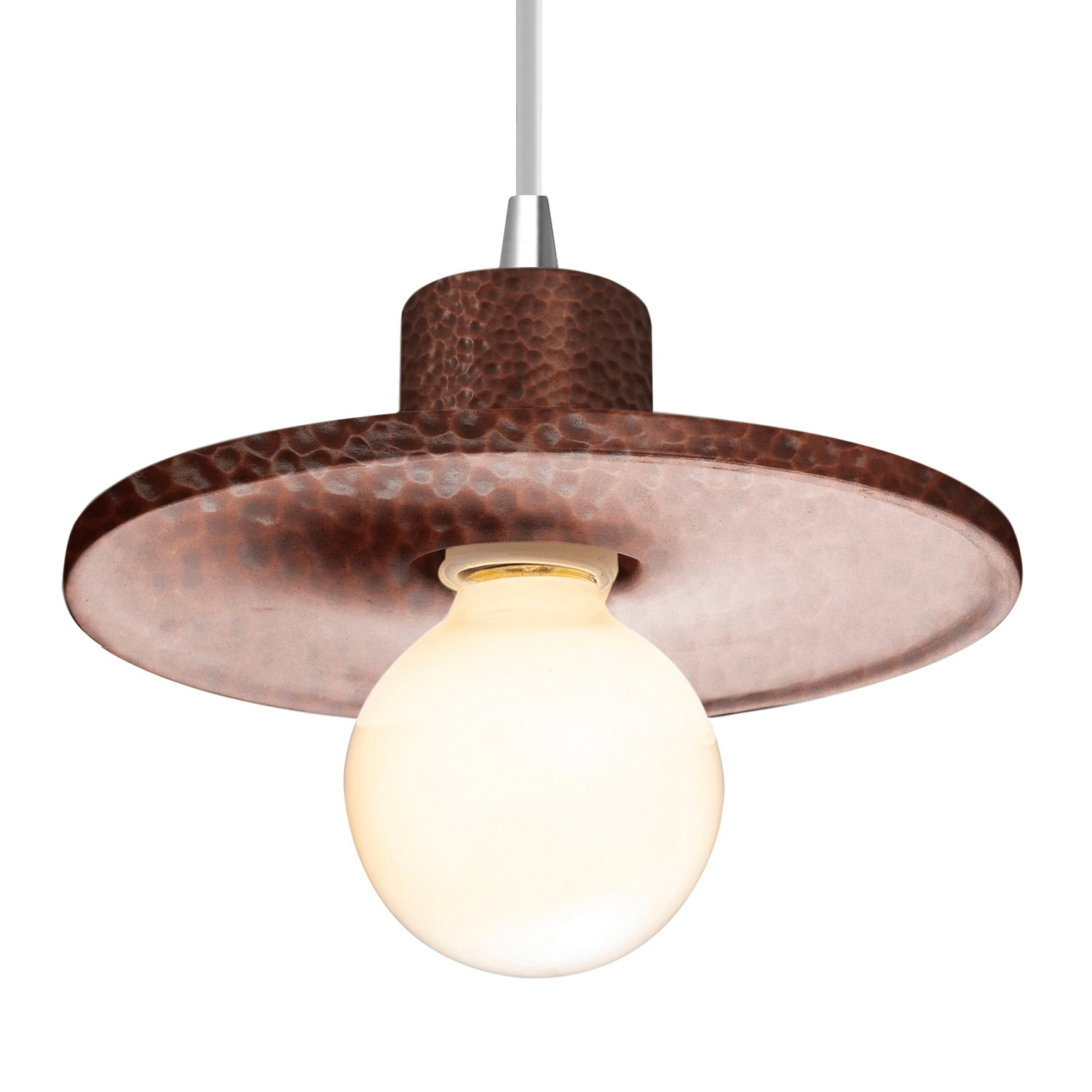 Leni Ceramic Dimmable Pendant, Hammered Copper, Polished Chrome