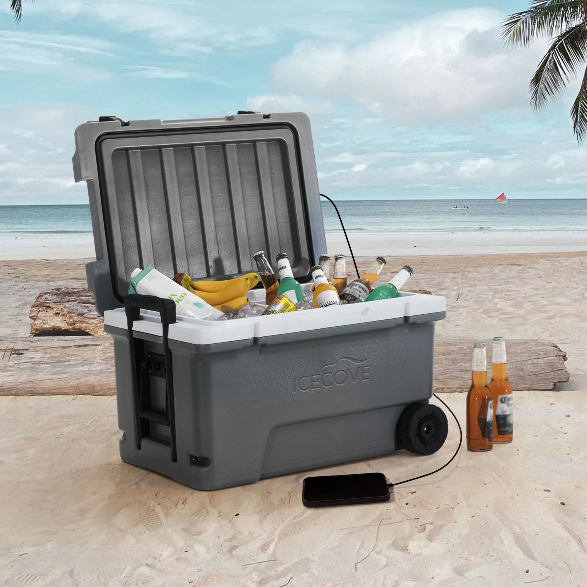 Sunjoy 60-Quart Insulated Portable Rolling Ice Chest Solar Cooler with Wheels for Party, Camping and Outdoor Activities & Reviews | Wayfair