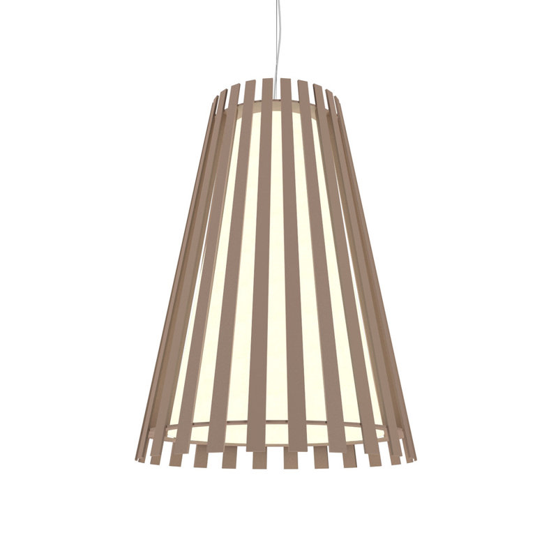 Teak Slatted Cone Pendant Light with LED