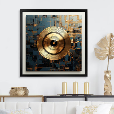 Gold and grey Vinyl Record Melody I - Vinyl Records Framed Canvas Print Wall Art