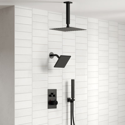 12"  Shower System Faucet Set with Rough-in Valve, 3-Function Dual Shower Head with Thermostatic Valve & Handheld Shower