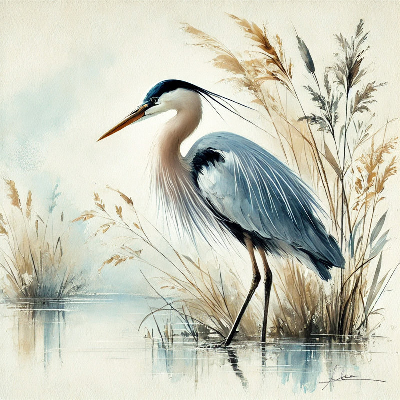«Tranquil Blue Heron Nature», reproduction d'art sur toile, H 30 po x l 30 po x P 1,5 po