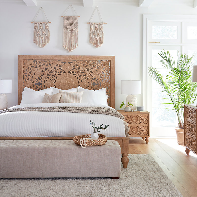 Taj Solid Wood Bed, Light Brown, King