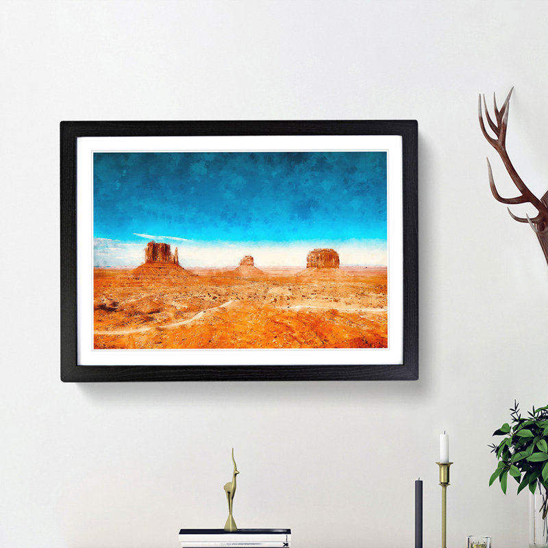 Monument Valley in Tribal Park - Picture Frame Painting Print, 24cm H x 33cm W x 2cm D, Black Framed