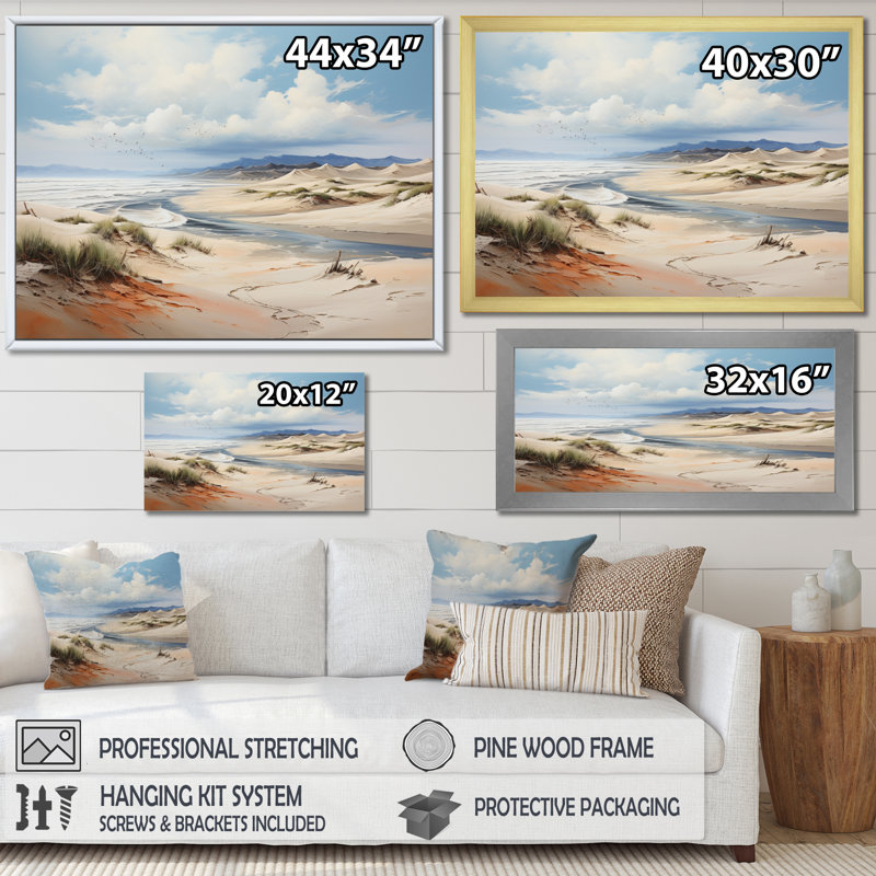 Dunes côtières - impression, Cadre flottant doré, H 34 po x l 44 po x P 1,5 po