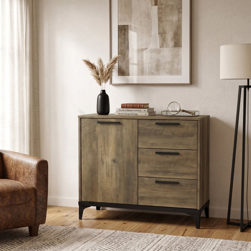 Laurence 1 Door 3 Drawer Sideboard, Knotty Oak