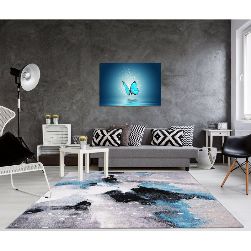 Tapis gris / turquoise à motif abstrait Jibley, Rectangle 7'10" x 10'5"