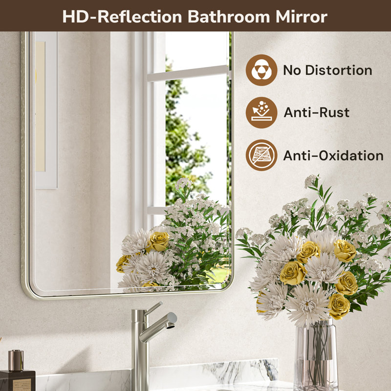 Beveled Bathroom Vanity Mirror with Aluminum Frame, Wall Accent Mirror, Tempered Glass, Brushed Nickel, 36" x 24"