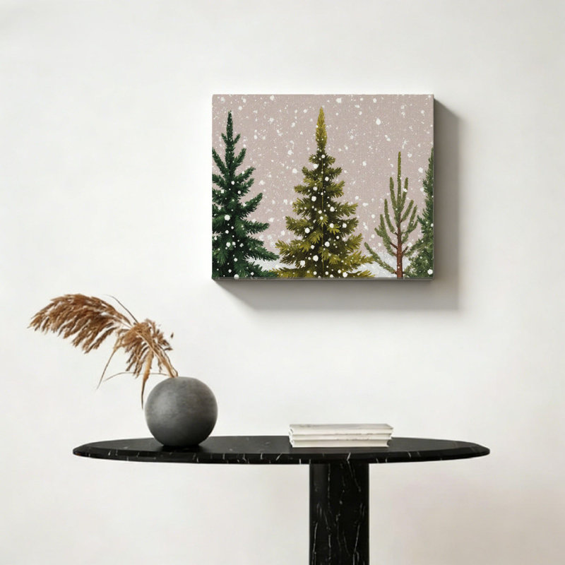Snowy Pine Trees, Wall 16 x 20 po, art mural encastré en bois