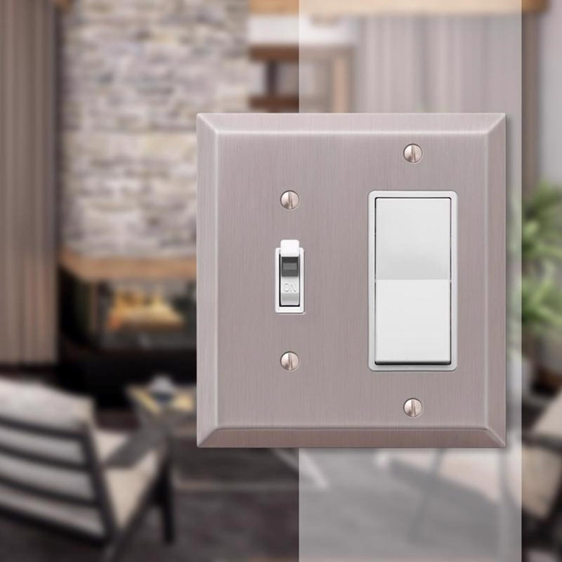 Amerelle Tindal Brushed Nickel 2 gang Metal Decorator/Toggle Wall Plate 1 pk, Brushed Nickel