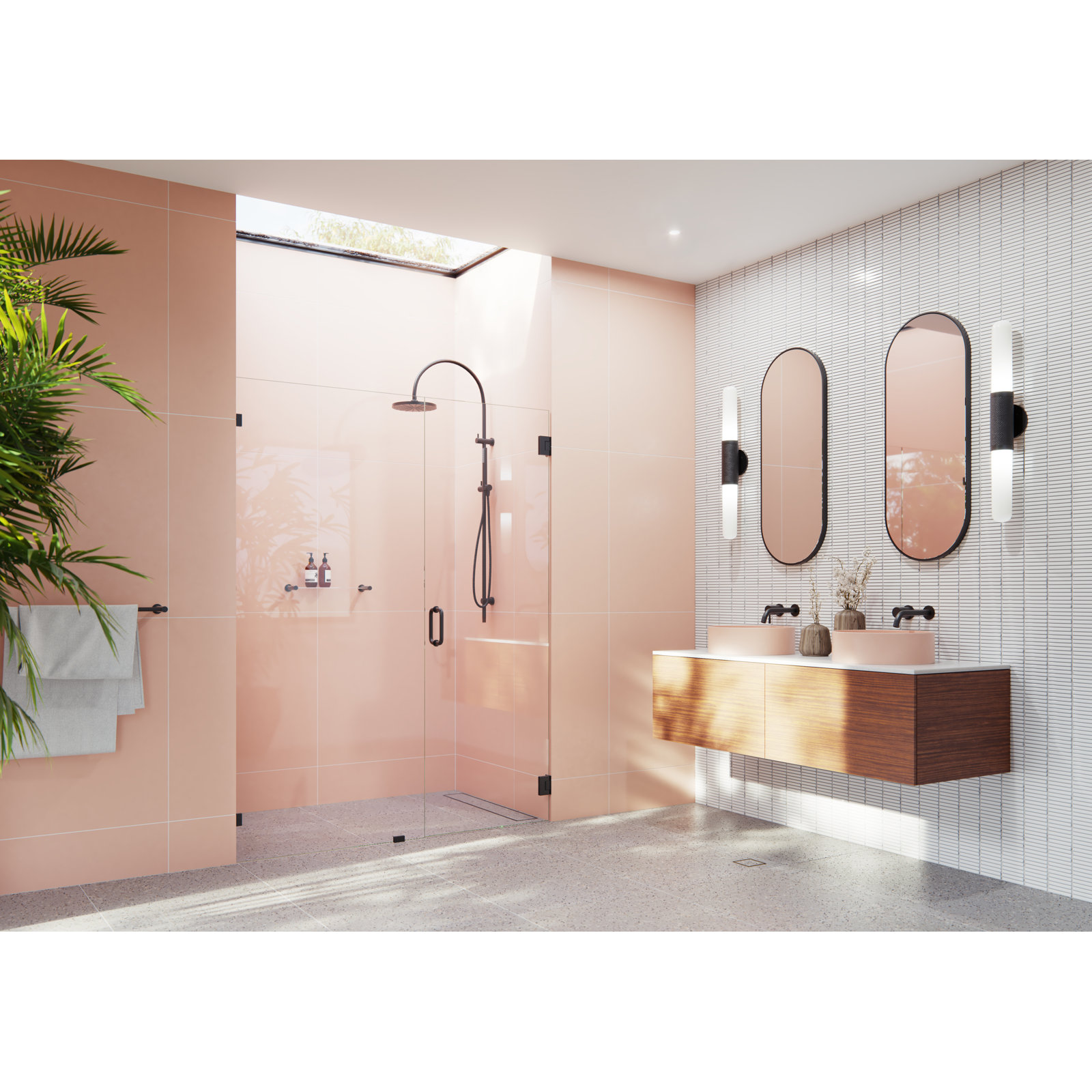 Frameless Wall Hinge Shower Door, Matte Black