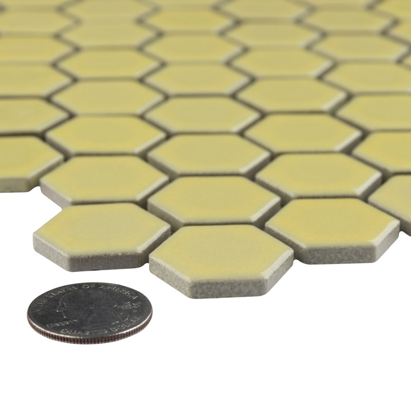 Hudson 1" x 1" Porcelain Honeycomb Mosaic Wall & Floor Tile, Vintage Yellow