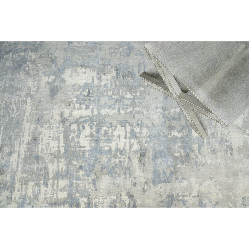 Murano Handmade Area Rug, Rectangle 9' x 12', Blue/Silver