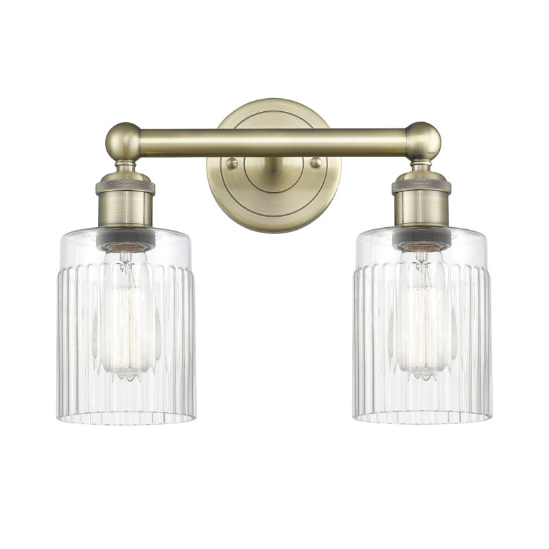 Éclairage pour salle de bain à intensité variable 2 lumières Elloise l 13,5 po, Transparent, Laiton antique