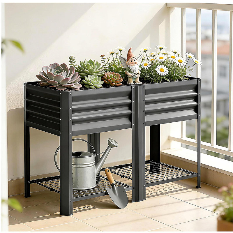 Boîte à fleurs pour patio, boîte à fleurs surélevée pour l'extérieur, lit surélevé pour jardin, Dark Grey