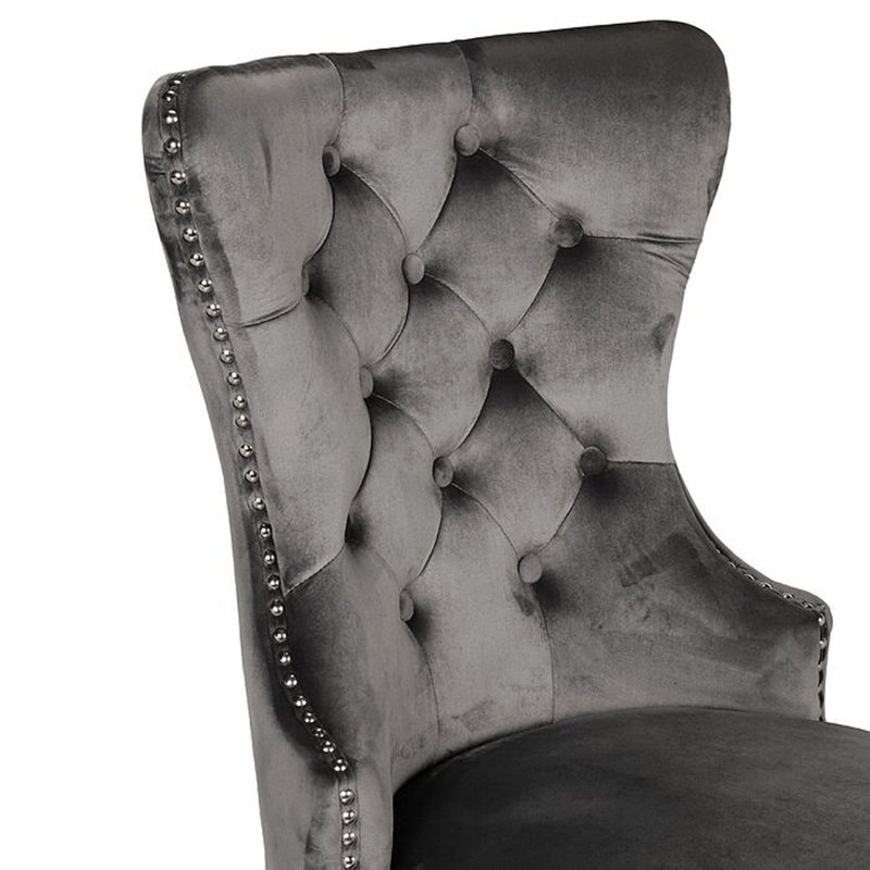 Chaises à pieds en acier inoxydable 2 pièces en velours capitonné, Gris foncé