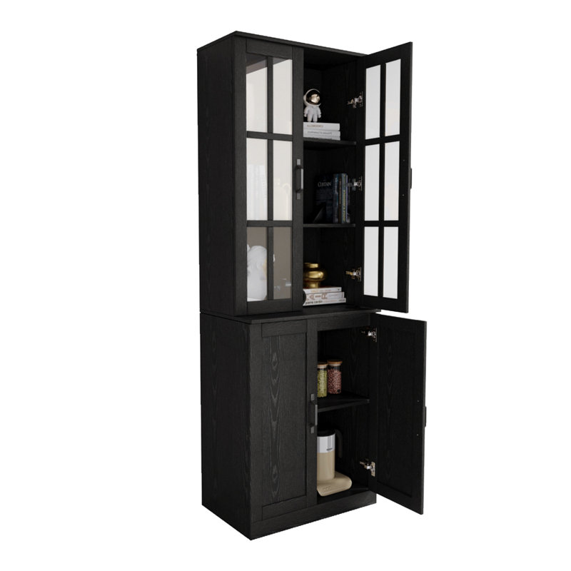 Garde-manger 71 po x l 23,6 po avec bibliothèques et huche de porte en verre, Noir