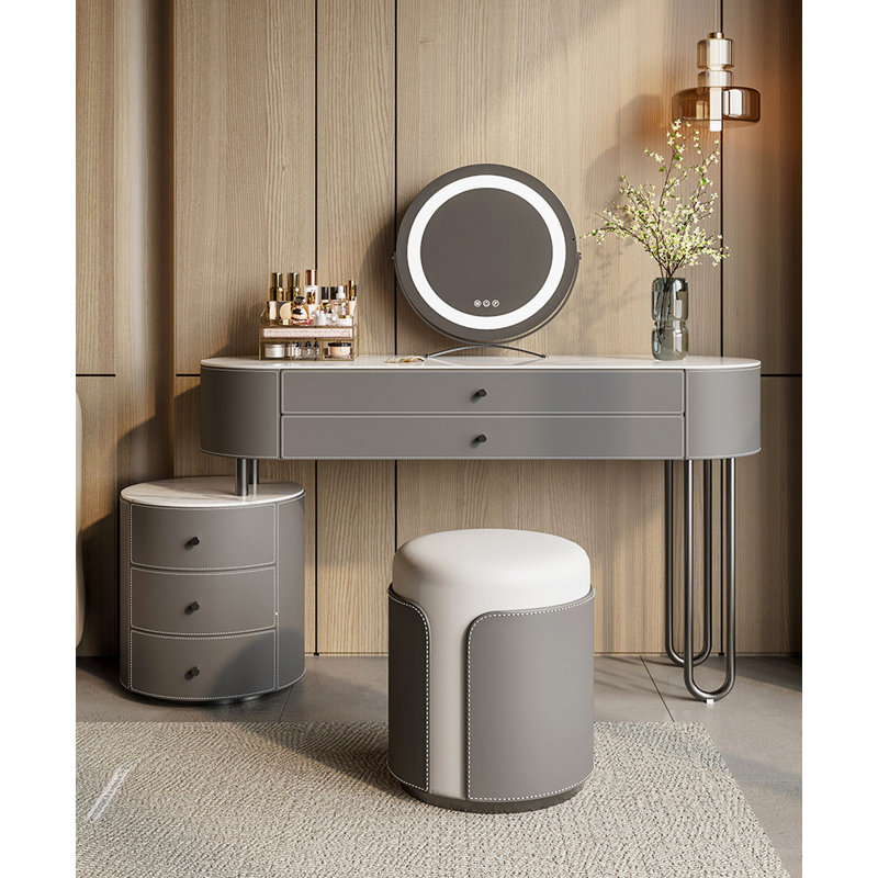 Premium Sintered Stone Tabletop Desk with Storage Cabinet