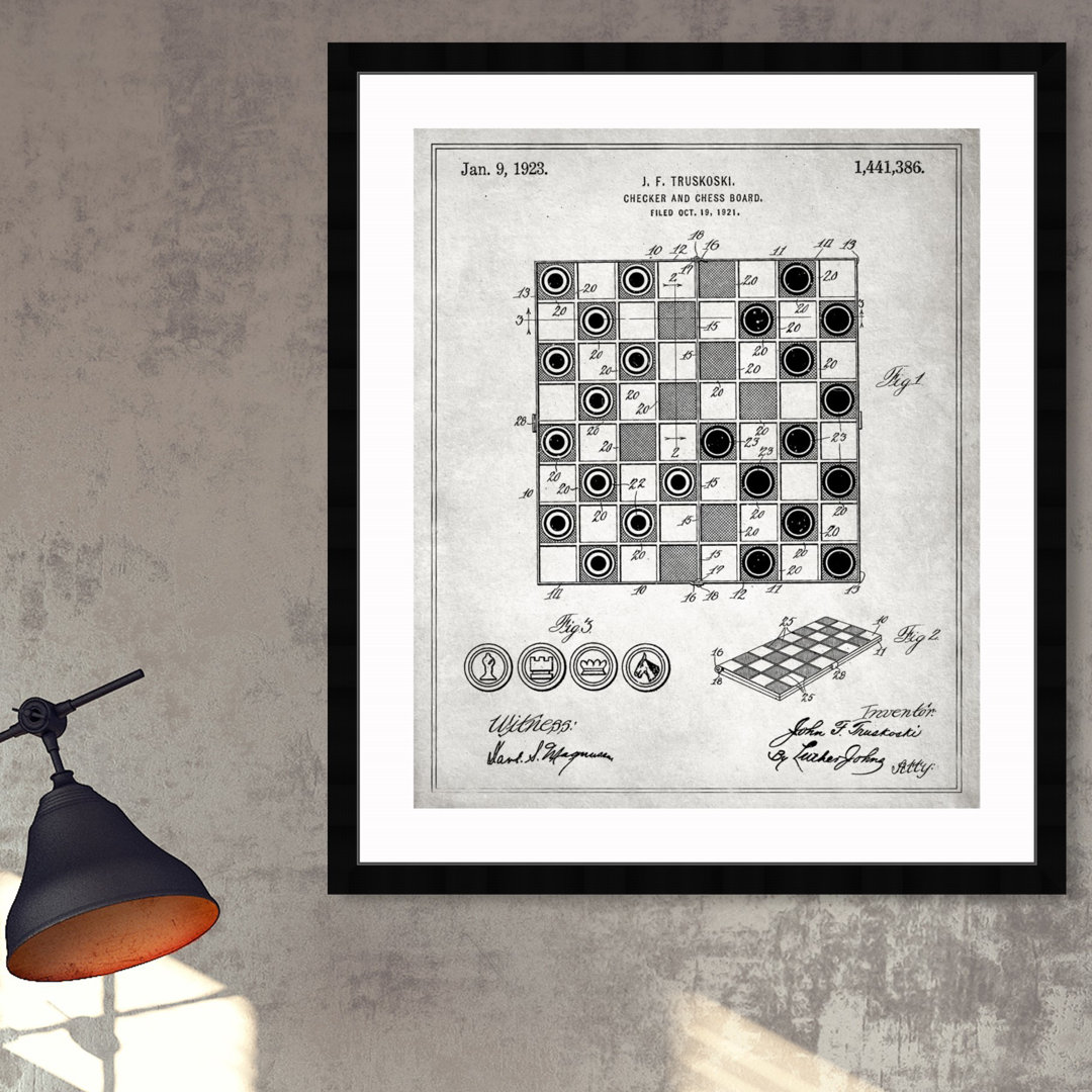 'Checker and Chess Board 1923' Framed Graphic Art