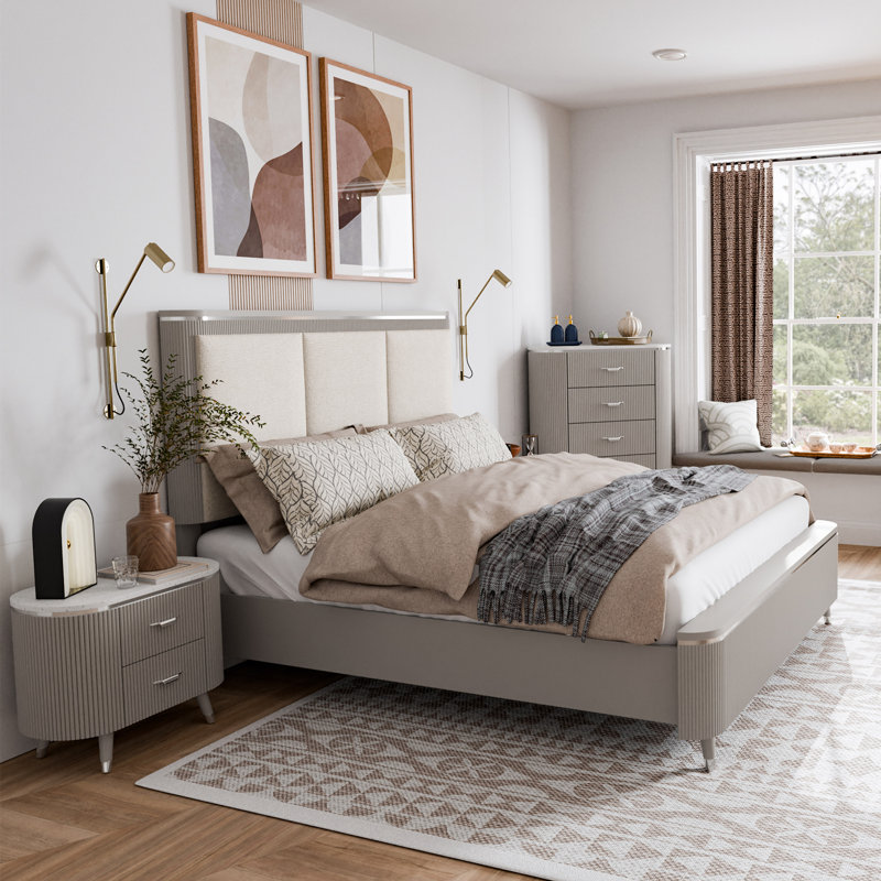 Ensemble de chambre à coucher 3 pièces Cavin (1 lit + 1 table de chevet + 1 commode), 3 Pcs: Bed, Nightstand, Chest, King