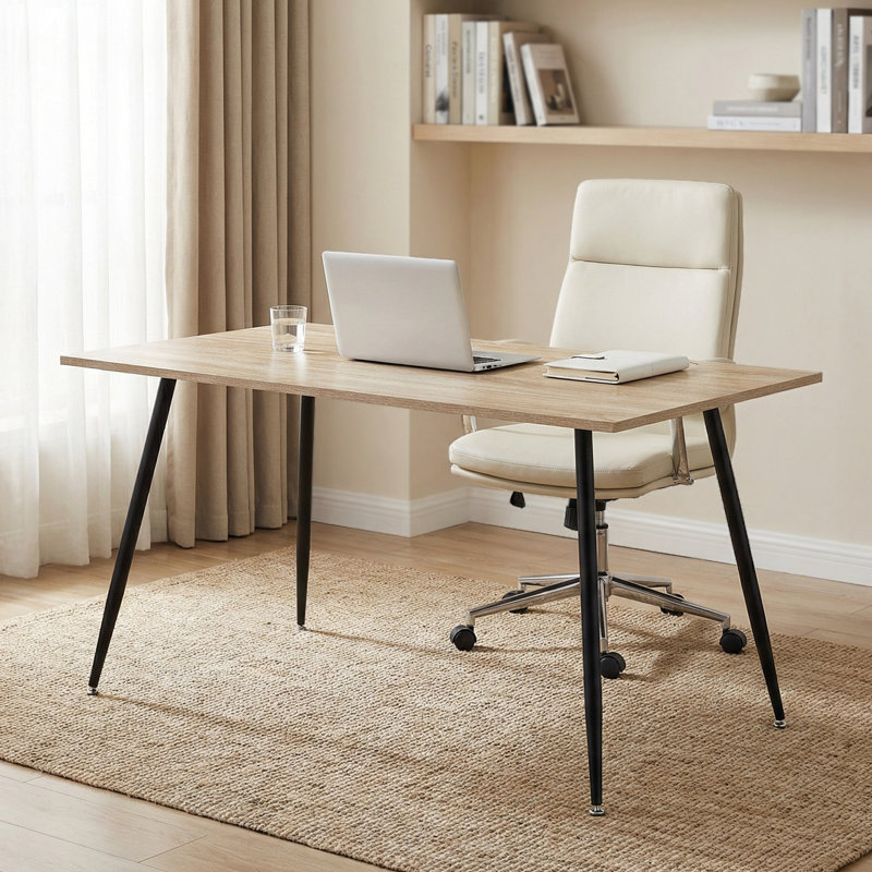 Bureau d'écriture 51,18 "grain de bois naturel avec pieds en métal noir pour bureau personnel