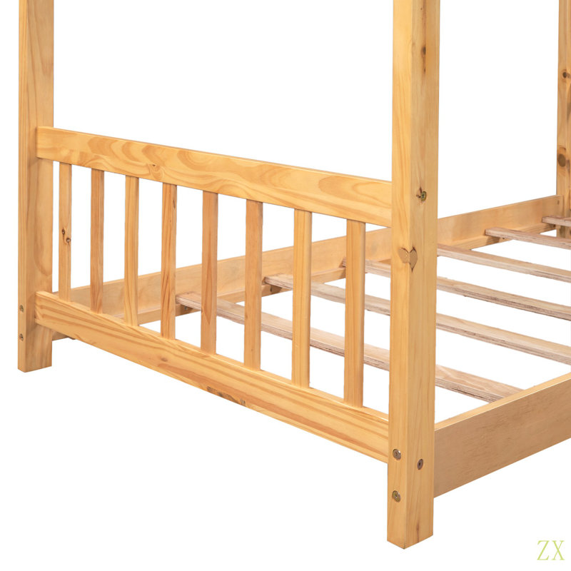 Lit plateforme simple avec tête et pied de lit, Brun