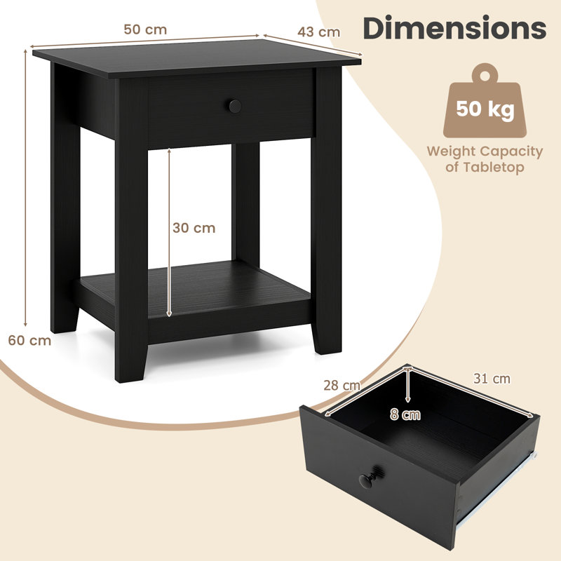 50cm W Particle Board Bedside Table