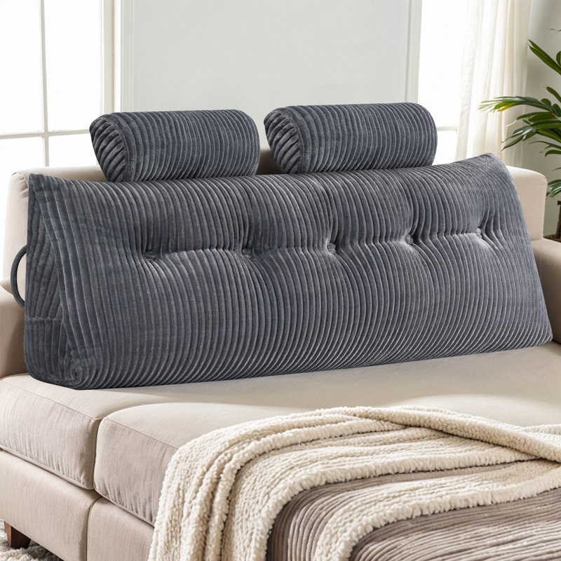Magic Velvet Backrest Pillow,Headboard Wedge Pillow  , Gray, 26''H x 59''W