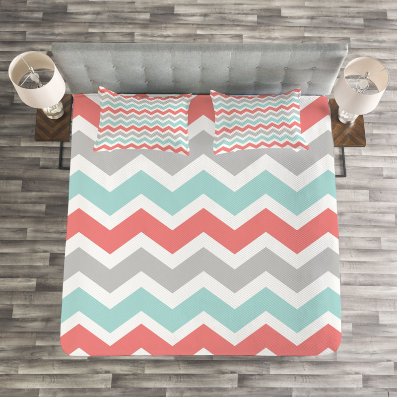 White/Charcoal/Grey/Blue Microfibre Bedspread, 220 x 264 cm