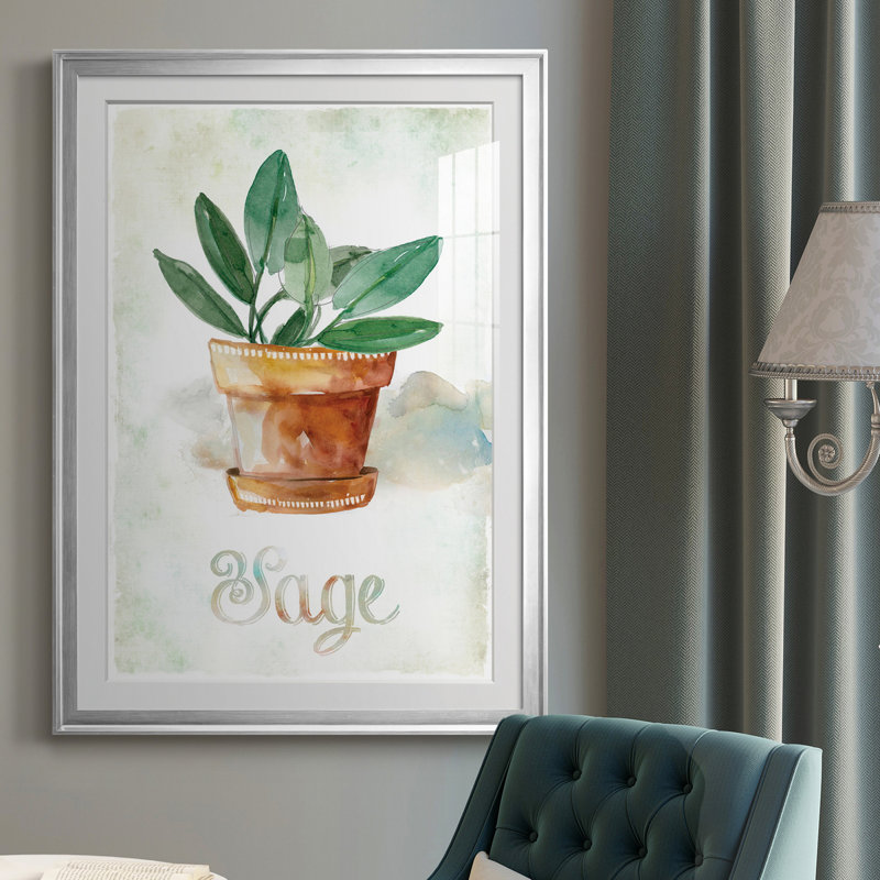 Sauge en pot - peinture sur toile encadrée, H 36,5 po x l 26,5 po x P 1 po, Argent