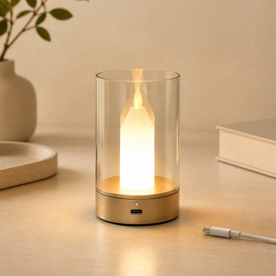 Smart Induction Candle Lamp with Glass Shade, Hand-Wave Dimmable LED Ambient Light