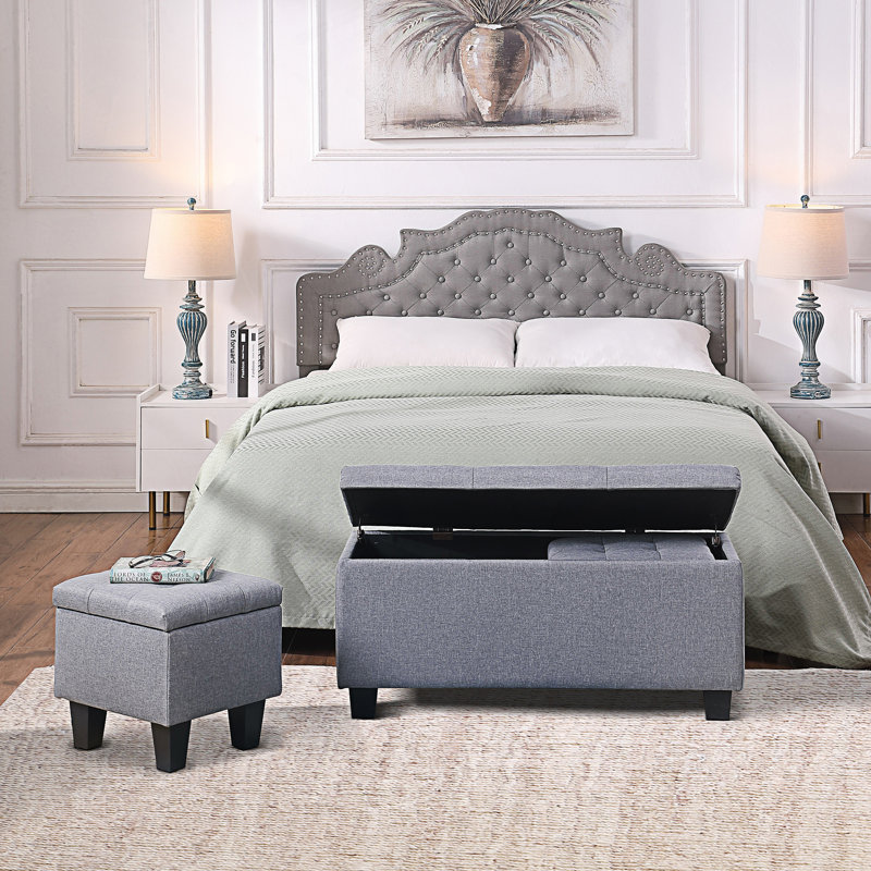 Large Storage Ottoman Bench Set, 3 In 1 Combination Ottoman, Gray