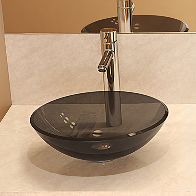 Lavabo de salle de bain vasque circulaire en verre translucide, Amber, Transparent