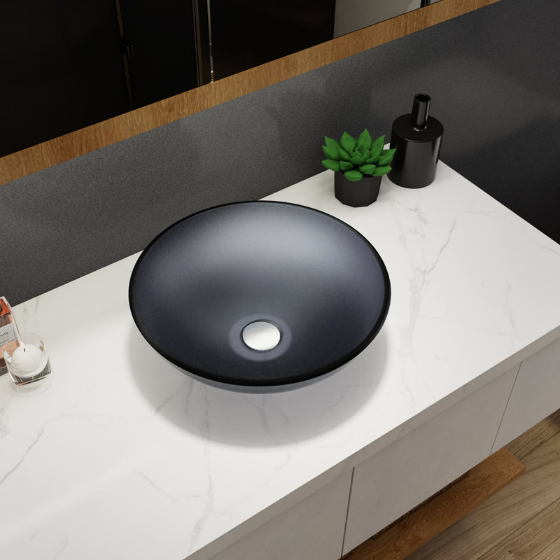 Lavabo de salle de bain vasque circulaire en verre noir COUOKO 16,5 po