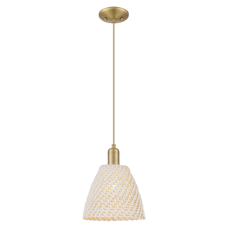Downtown Urban - Coleena - Mini-luminaire suspendu avec cordon 1 lumière - Abat-jour en fibre naturelle, Laiton brossé